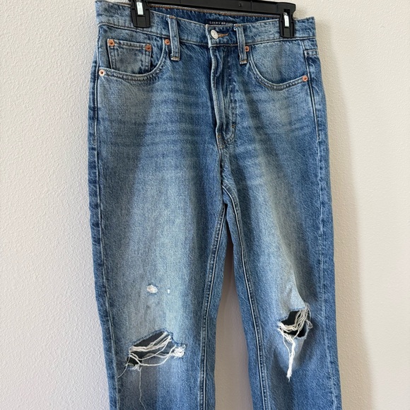 Lucky Brand Mid Rise Boy Classic Blue Distressed Jeans women’s 28 - Picture 2 of 5